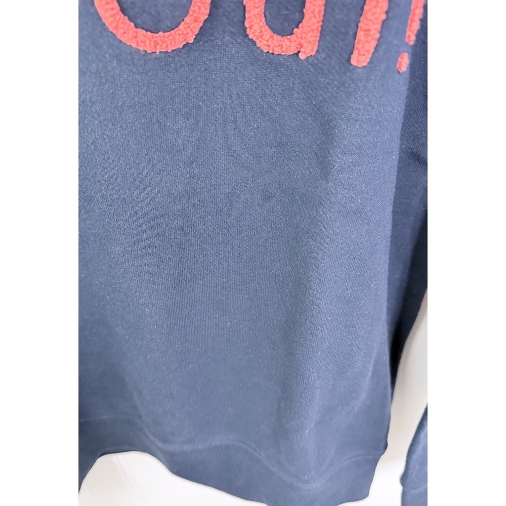 J Crew Apres Sweater Medium Navy Le Ski Oui Oui Graphic Ski Chalet Cottagecore - Picture 9 of 12